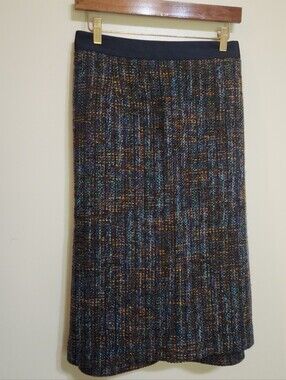 Boden Wool Mix Multicolor Navy Trim Pencil Skirt Lined Tweed Womens Size 18 Long